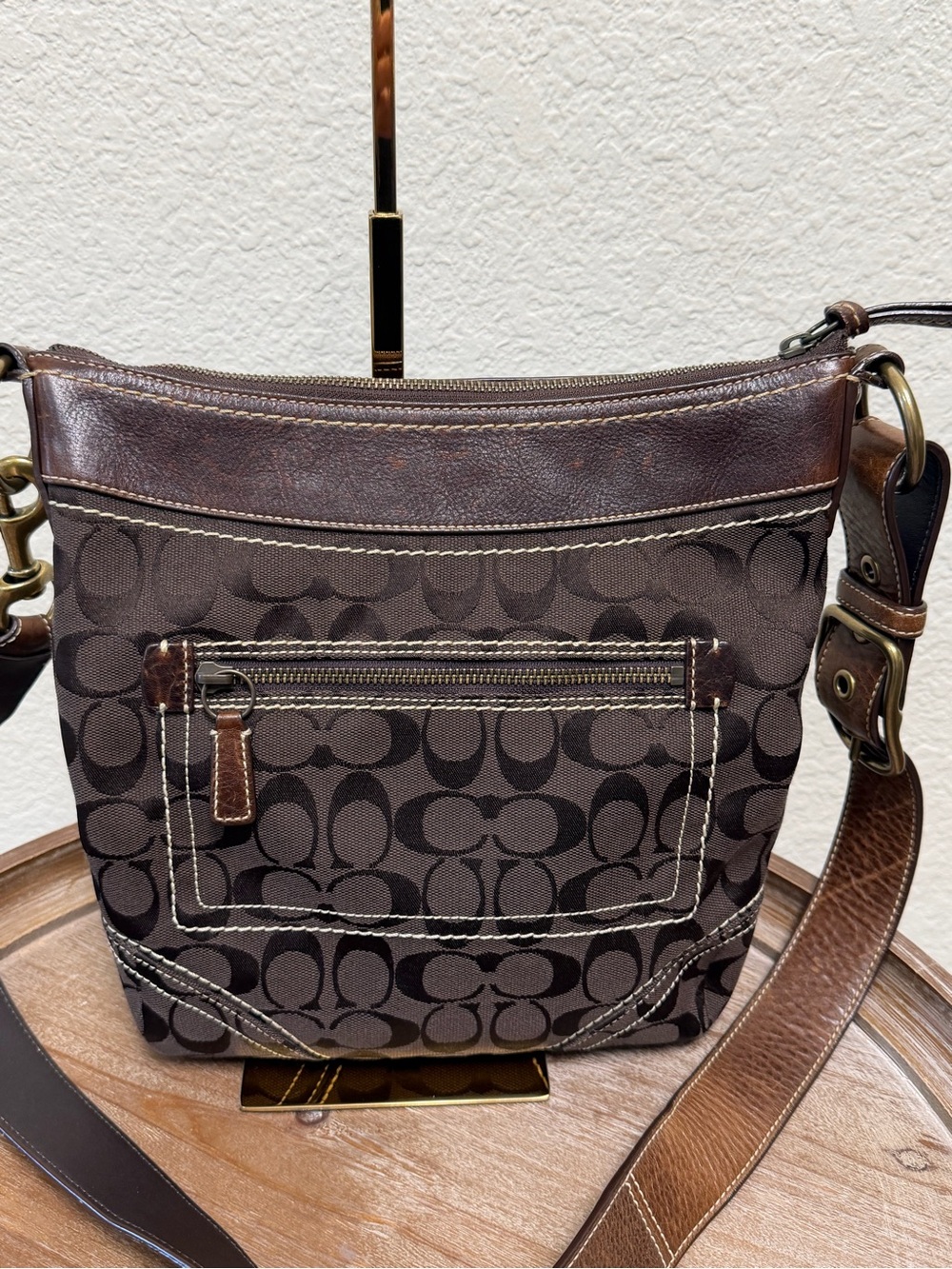 Coach Dark Brown Signature Canvas Crossbody Bag